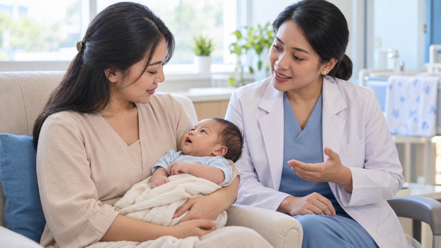 Ibu menyusui bayi secara langsung dalam edukasi tentang tongue tie dan kesulitan menyusu